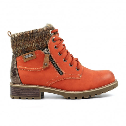 Lunar Millie Women's Waterproof Lace Up/Zip Ankle Boot Orange