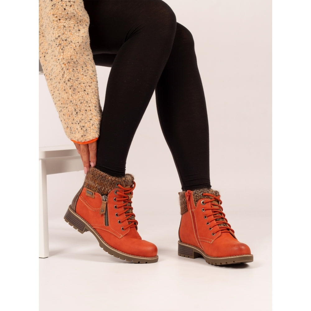 Lunar Millie Women's Waterproof Lace Up/Zip Ankle Boot Orange