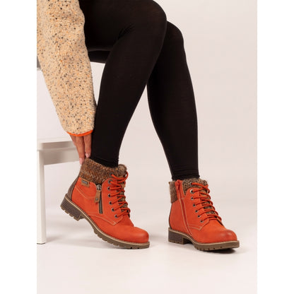 Lunar Millie Women's Waterproof Lace Up/Zip Ankle Boot Orange