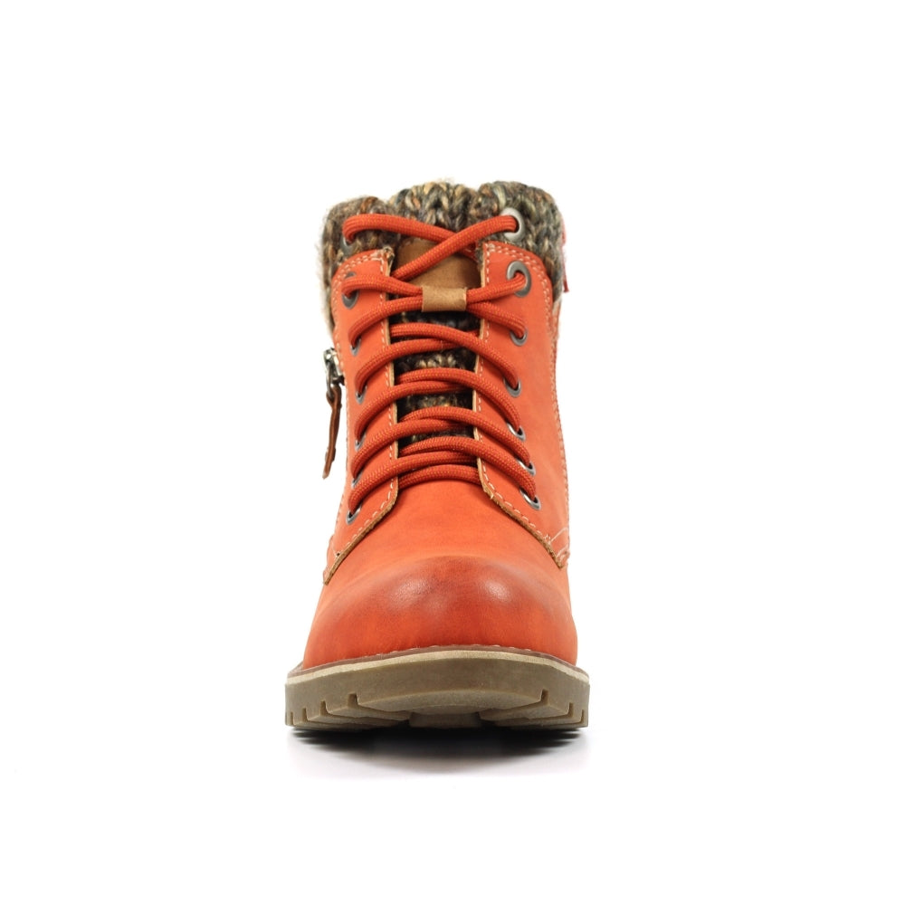 Lunar Millie Women's Waterproof Lace Up/Zip Ankle Boot Orange
