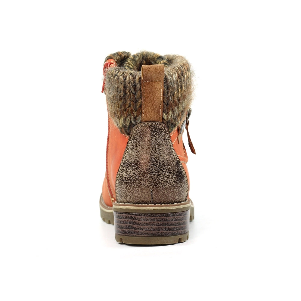Lunar Millie Women's Waterproof Lace Up/Zip Ankle Boot Orange