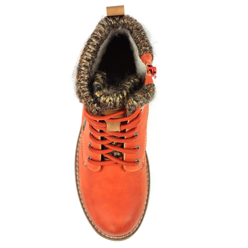 Lunar Millie Women's Waterproof Lace Up/Zip Ankle Boot Orange
