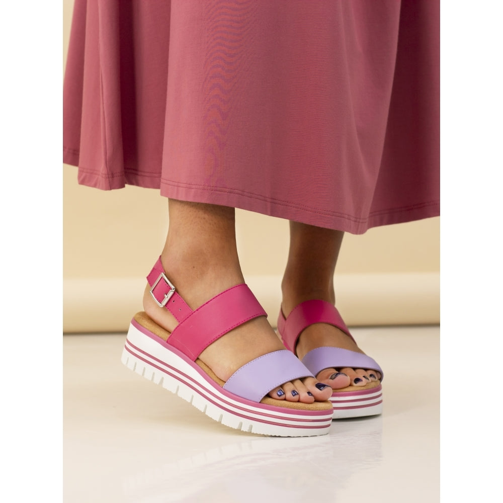 Lunar Missy Women's Chunky Sole Slingback Double Strap Open Toe Sandal Pink/Purple