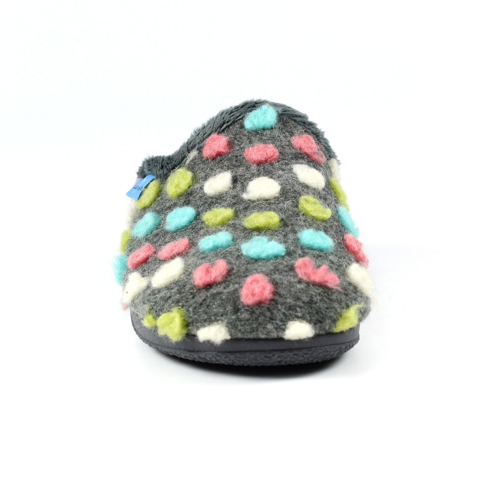Lunar Montreal Women's Padded Insole Polka Dot Mule Slipper Grey MACHINE WASHABLE