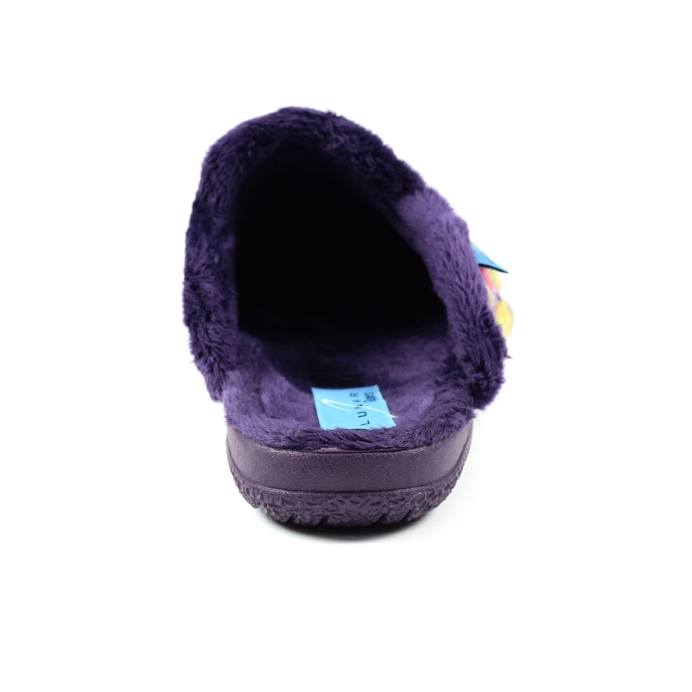 Lunar Montreal Women's Padded Insole Polka Dot Mule Slipper Purple MACHINE WASHABLE