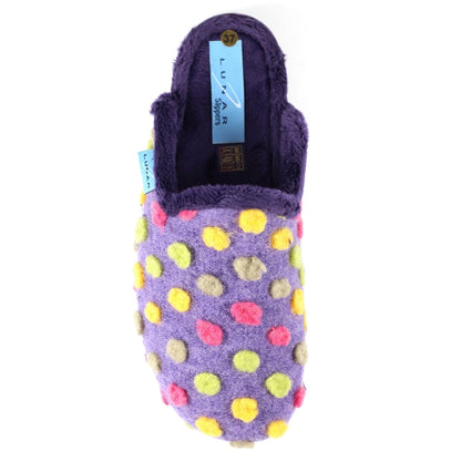 Lunar Montreal Women's Padded Insole Polka Dot Mule Slipper Purple MACHINE WASHABLE