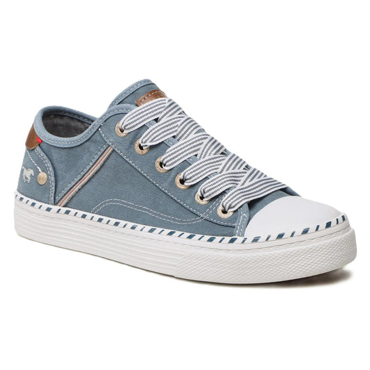 Mustang Alaska 1376-303-807 Women's Lace Up Low Profile Canvas Trainer Sky Blue