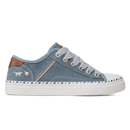 Mustang Alaska 1376-303-807 Women's Lace Up Low Profile Canvas Trainer Sky Blue