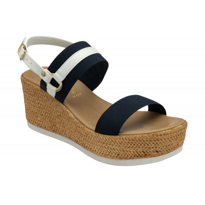 Lotus Lilliana Women's Open Toe Summer Wedge Sandal Navy/White