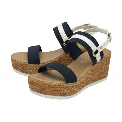 Lotus Lilliana Women's Open Toe Summer Wedge Sandal Navy/White