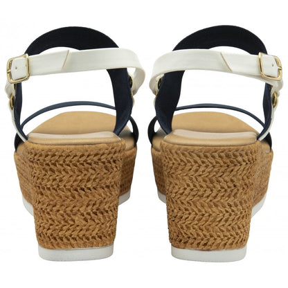 Lotus Lilliana Women's Open Toe Summer Wedge Sandal Navy/White