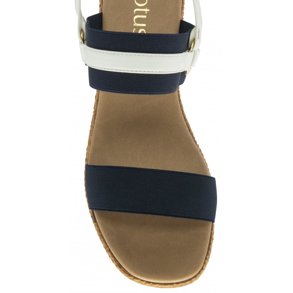Lotus Lilliana Women's Open Toe Summer Wedge Sandal Navy/White