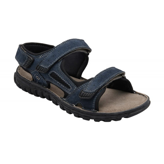Lotus Serres Men's Suede Leather 3 Strap Adjustable Sandal Navy
