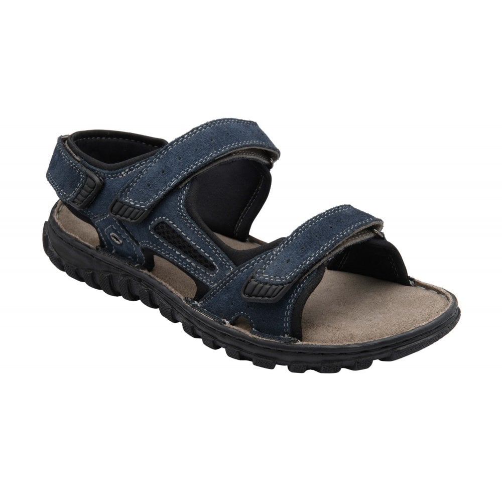 Lotus Serres Men's Suede Leather 3 Strap Adjustable Sandal Navy