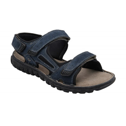 Lotus Serres Men's Suede Leather 3 Strap Adjustable Sandal Navy