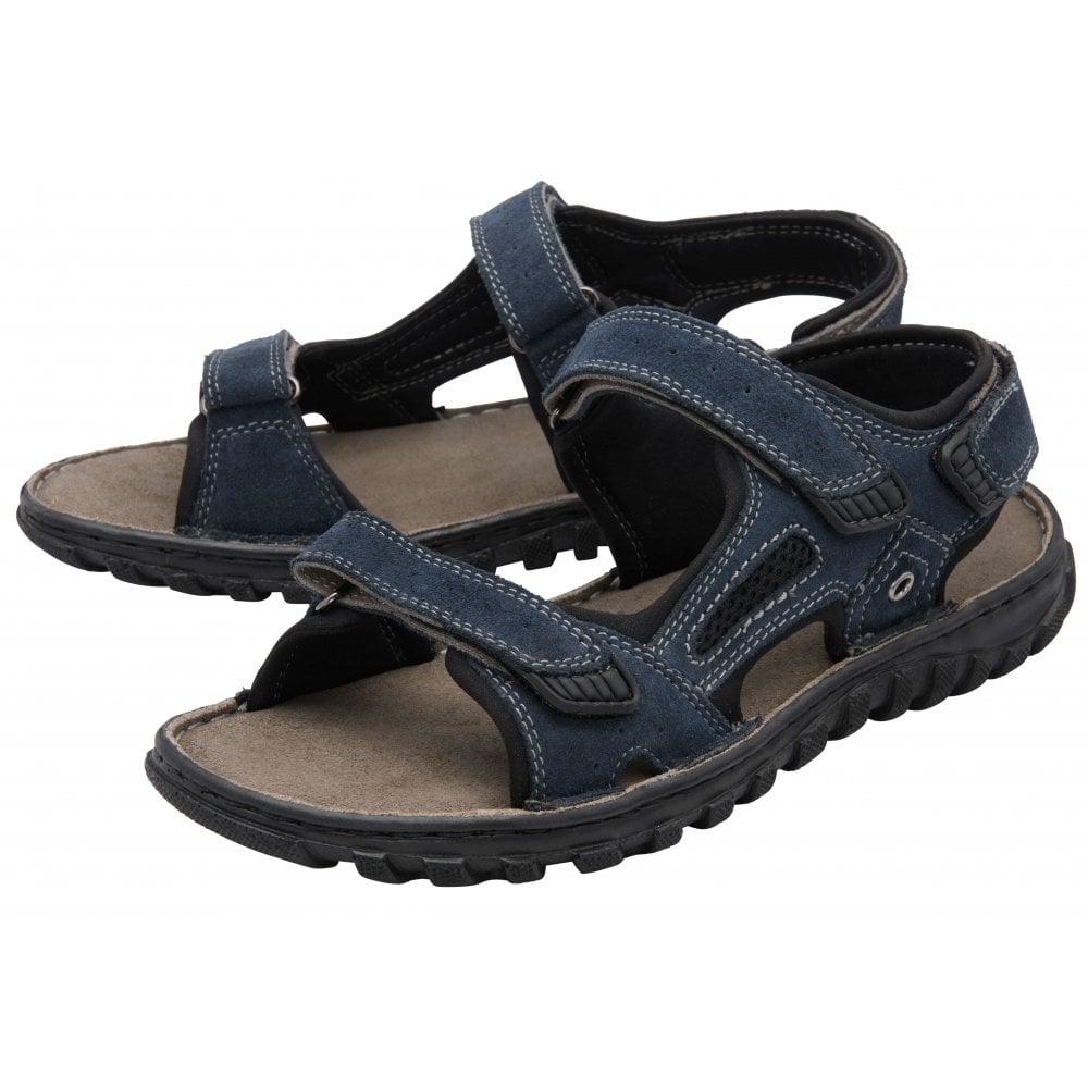 Lotus Serres Men's Suede Leather 3 Strap Adjustable Sandal Navy