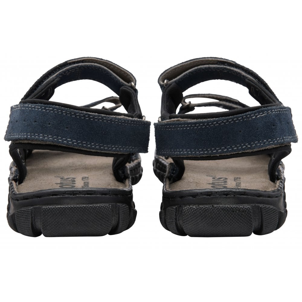 Lotus Serres Men's Suede Leather 3 Strap Adjustable Sandal Navy
