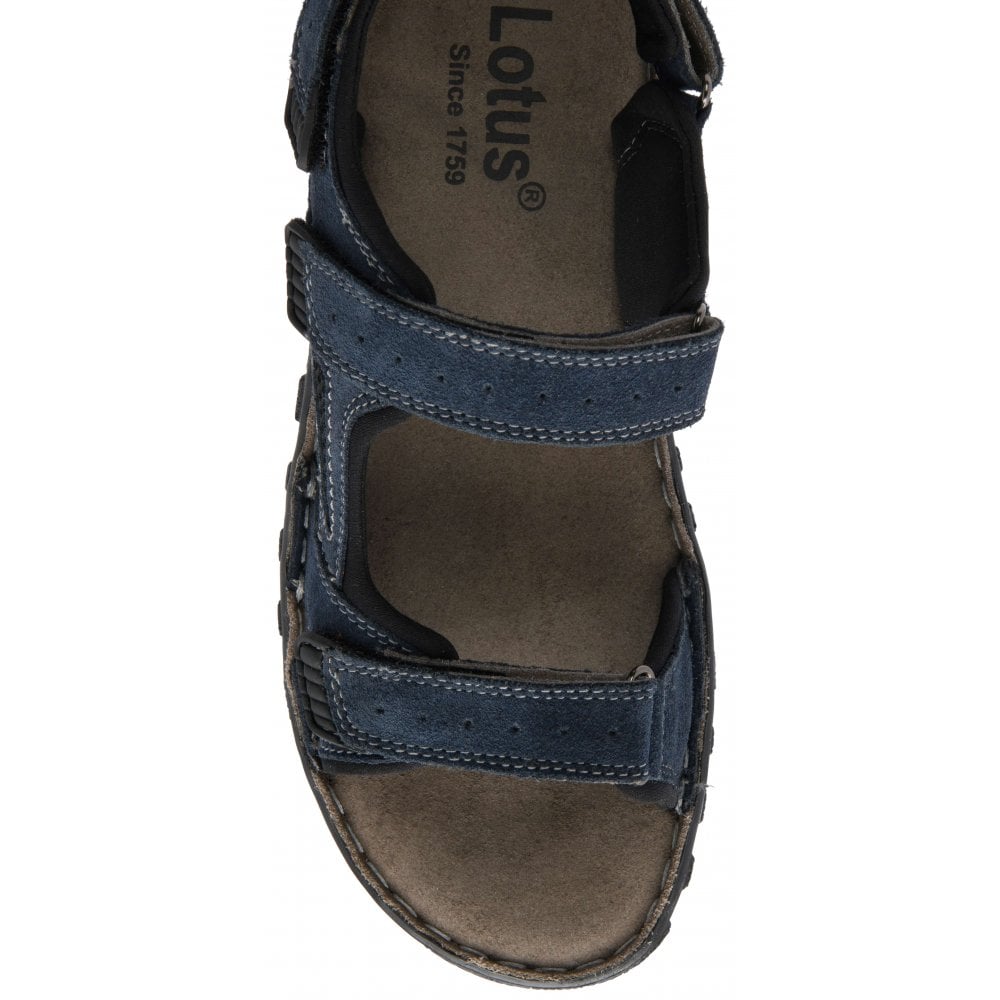 Lotus Serres Men's Suede Leather 3 Strap Adjustable Sandal Navy