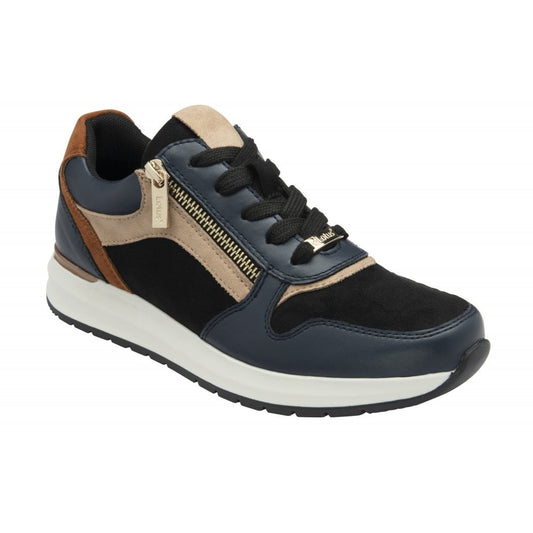 Lotus Venus Women's Zip Up / Lace Up Wedge Trainer Navy Tan