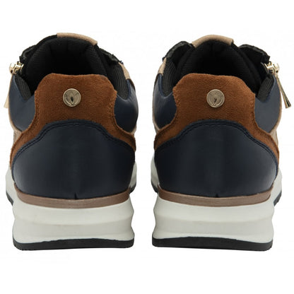 Lotus Venus Women's Zip Up / Lace Up Wedge Trainer Navy Tan