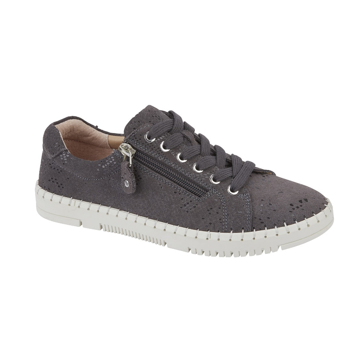 Jo & Joe Porto Women's Suede Casual Zip / Lace Up Shoe Grey