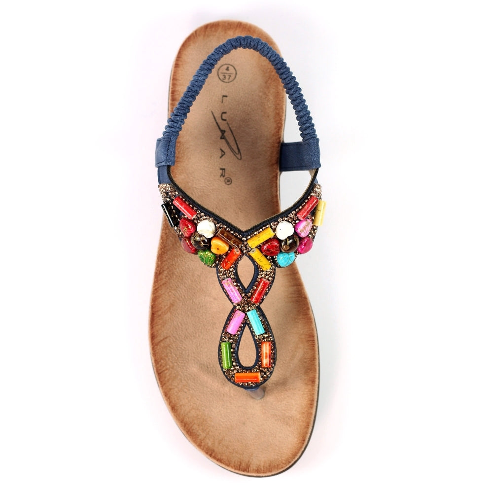 Lunar Rachel Women's Beaded Toe Post Sandal Blue