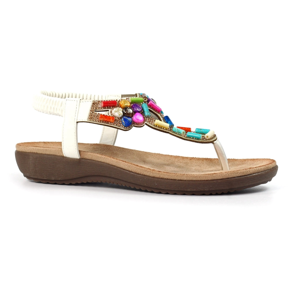 Lunar Rachel Women's Beaded Toe Post Sandal White