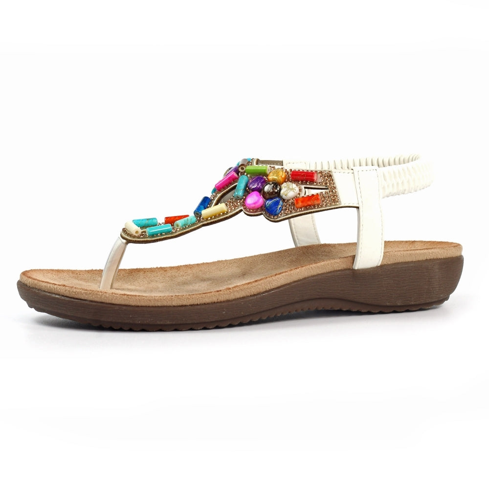 Lunar Rachel Women's Beaded Toe Post Sandal White
