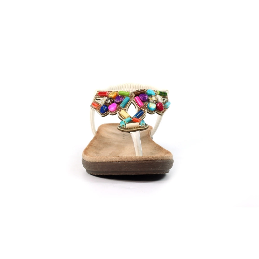Lunar Rachel Women's Beaded Toe Post Sandal White