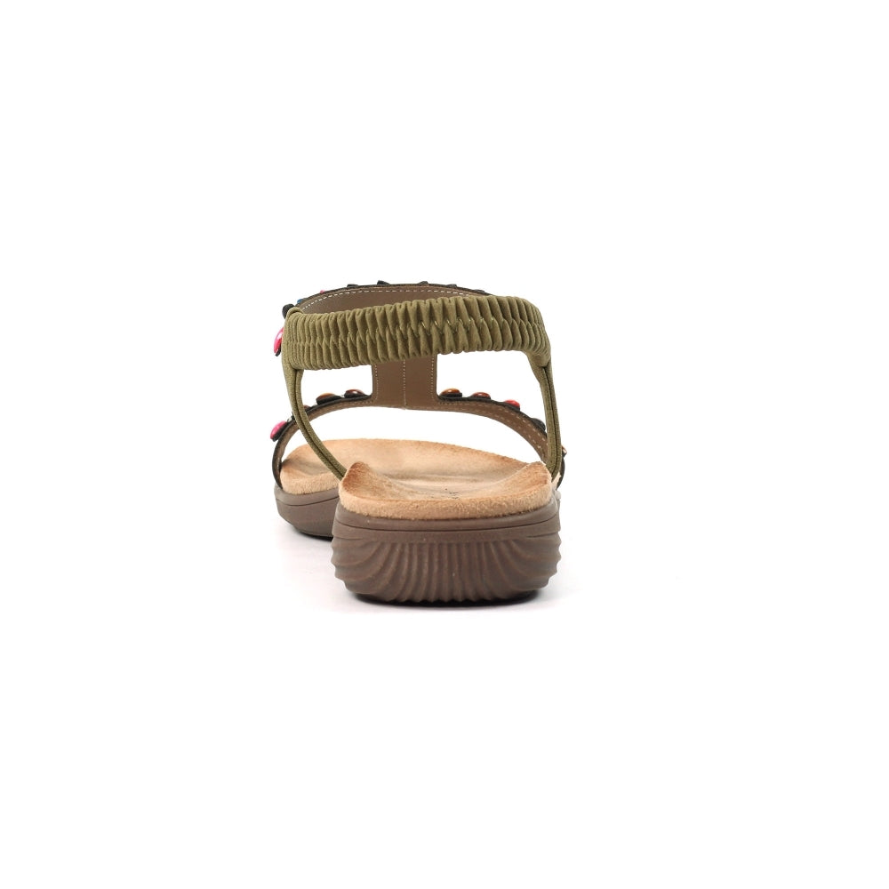 Lunar Ravello Women's Beaded T-Bar Slip on Sandal Khaki