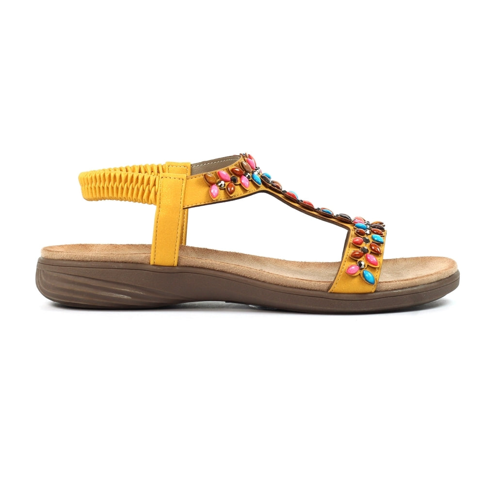 Lunar Ravello Women's Beaded T-Bar Slip on Sandal Mustard