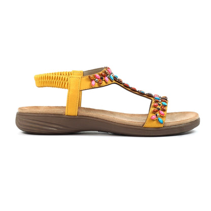 Lunar Ravello Women's Beaded T-Bar Slip on Sandal Mustard