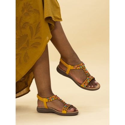 Lunar Ravello Women's Beaded T-Bar Slip on Sandal Mustard