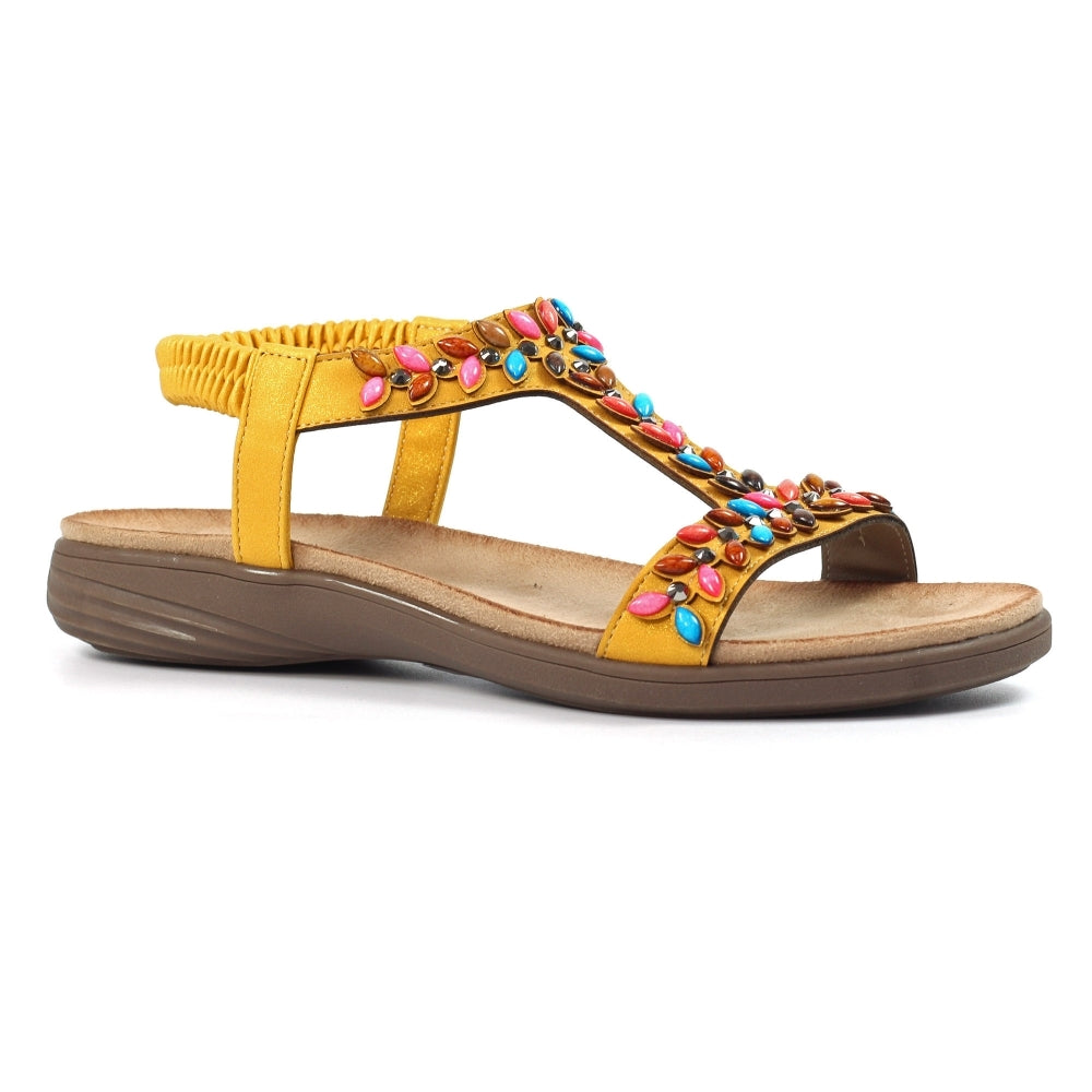 Lunar Ravello Women's Beaded T-Bar Slip on Sandal Mustard