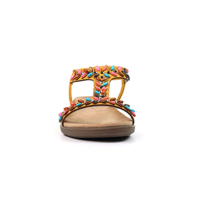 Lunar Ravello Women's Beaded T-Bar Slip on Sandal Mustard