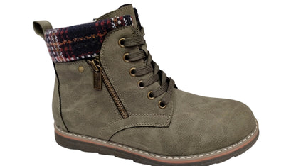 Lotus Montreal Women's Lace Up / Zip Up Ankle Boot Khaki