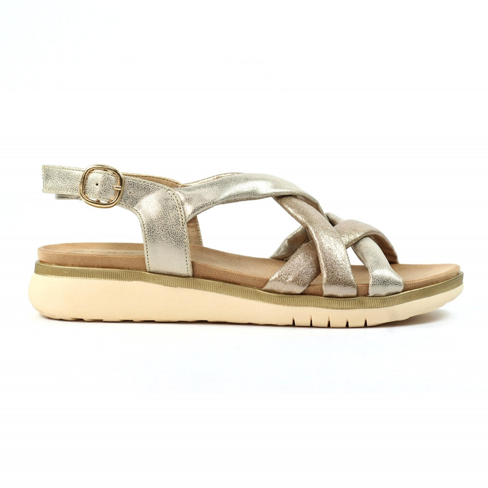 Lunar Roma Women's Cross Over Straps Adjustable Slingback Sandal Gold