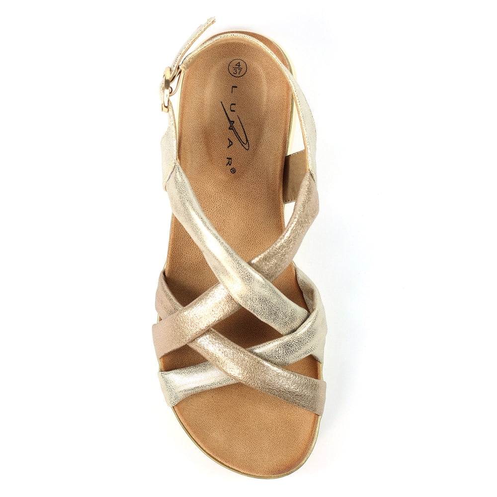 Lunar Roma Women's Cross Over Straps Adjustable Slingback Sandal Gold