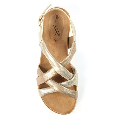 Lunar Roma Women's Cross Over Straps Adjustable Slingback Sandal Gold