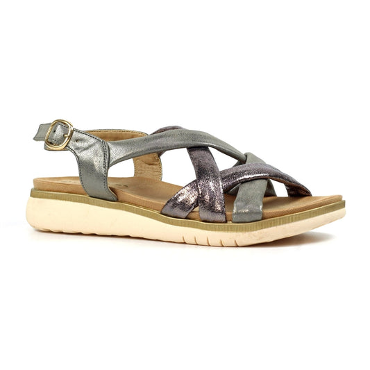 Lunar Roma Women's Cross Over Straps Adjustable Slingback Sandal Pewter