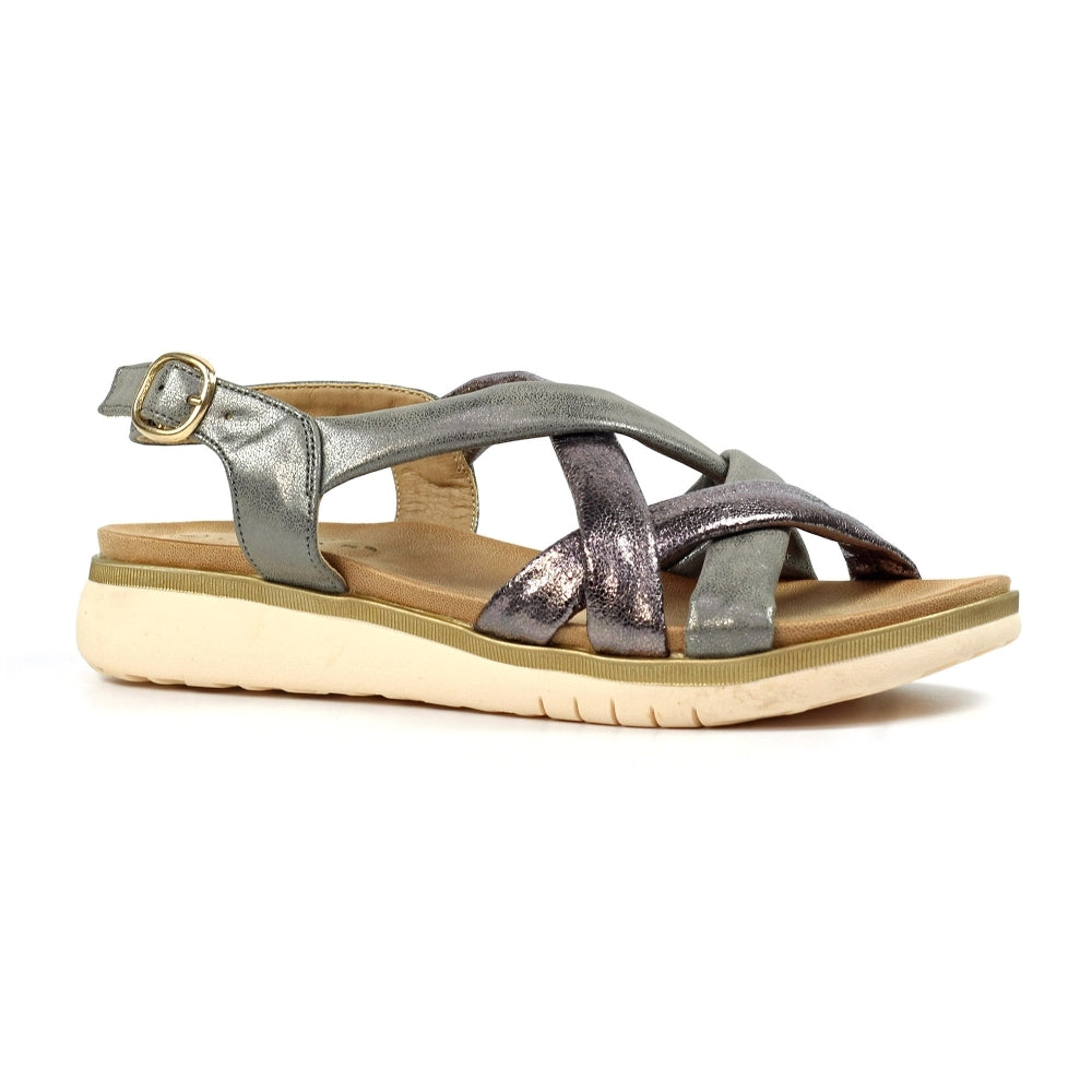 Lunar Roma Women's Cross Over Straps Adjustable Slingback Sandal Pewter