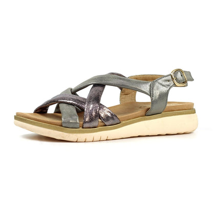 Lunar Roma Women's Cross Over Straps Adjustable Slingback Sandal Pewter