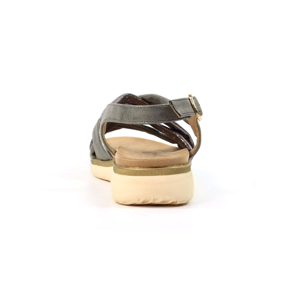 Lunar Roma Women's Cross Over Straps Adjustable Slingback Sandal Pewter