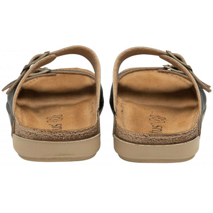 Lotus Rome Women's Twin Buckle Slide On Sandal Black