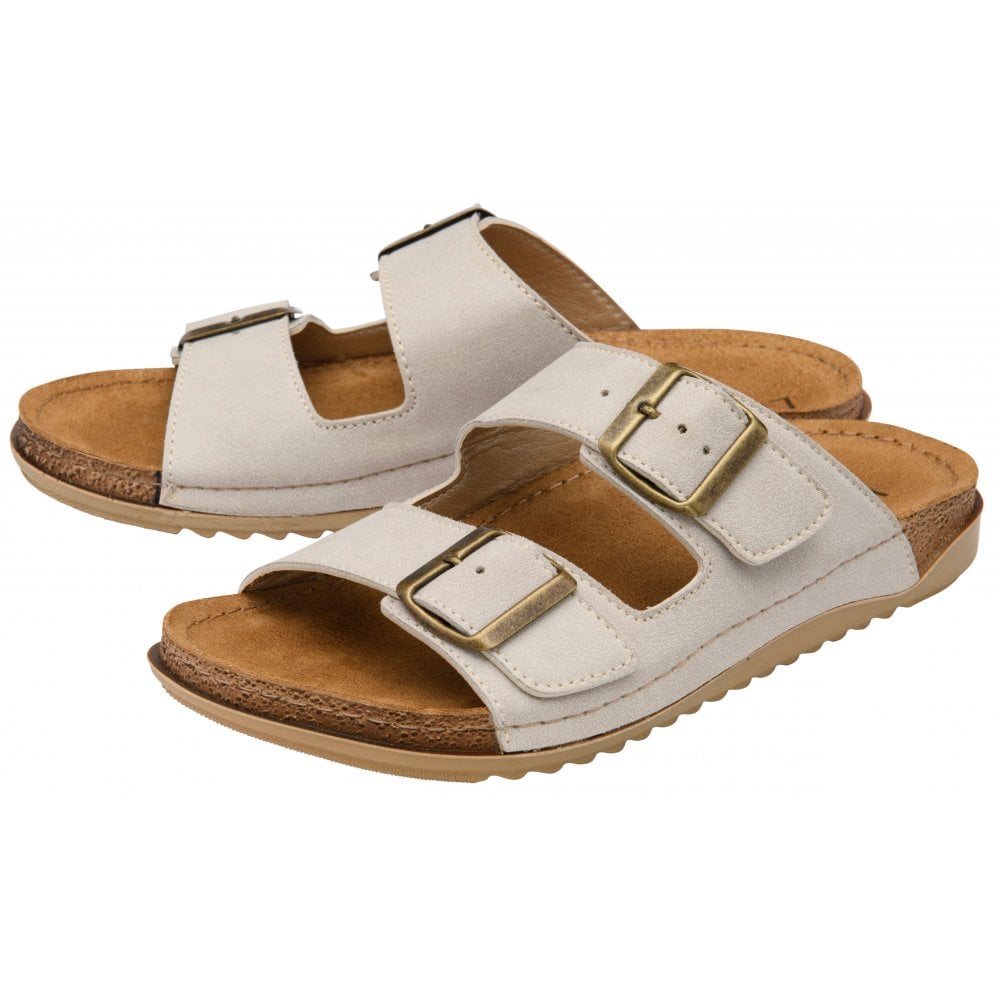 Lotus Rome Women's Twin Buckle Slide On Sandal Ice