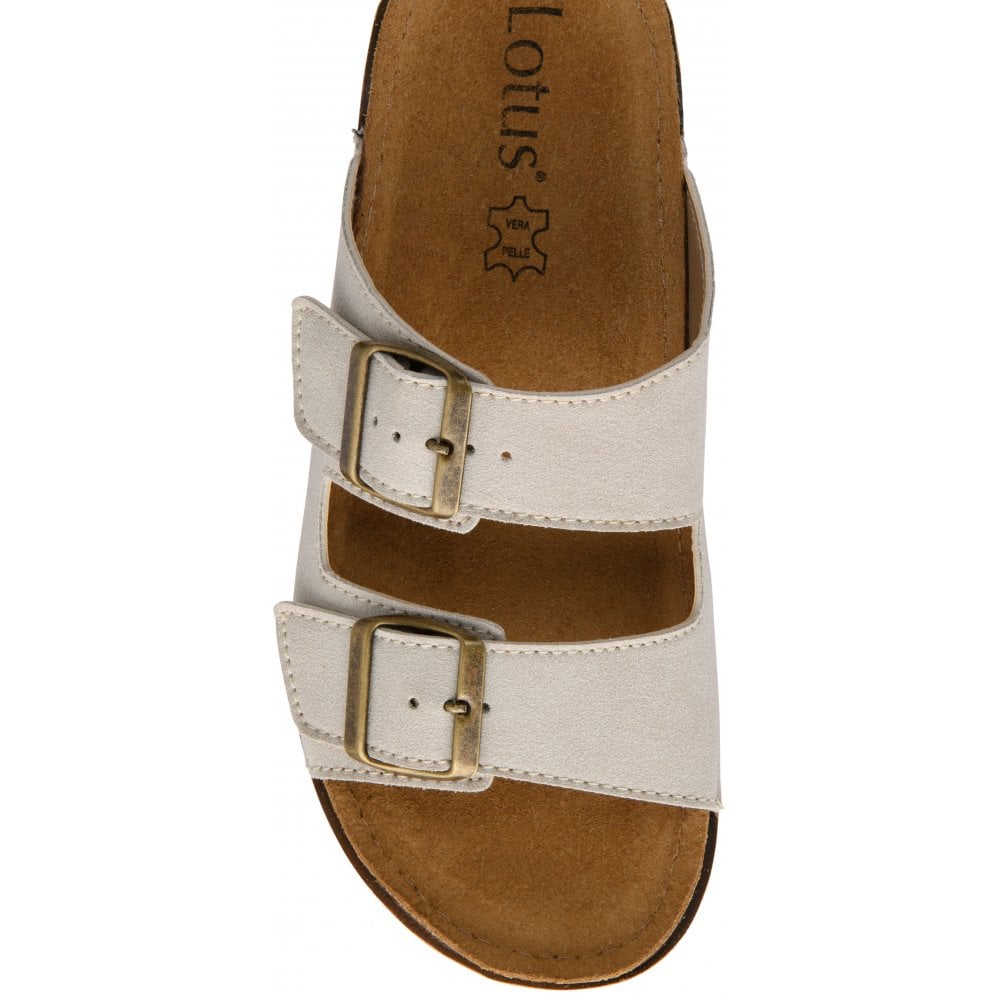 Lotus Rome Women's Twin Buckle Slide On Sandal Ice