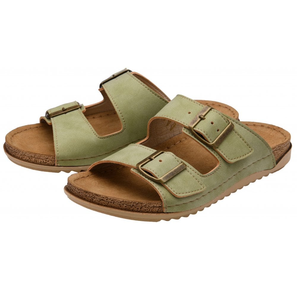 Lotus Rome Women's Twin Buckle Slide On Sandal Pistachio