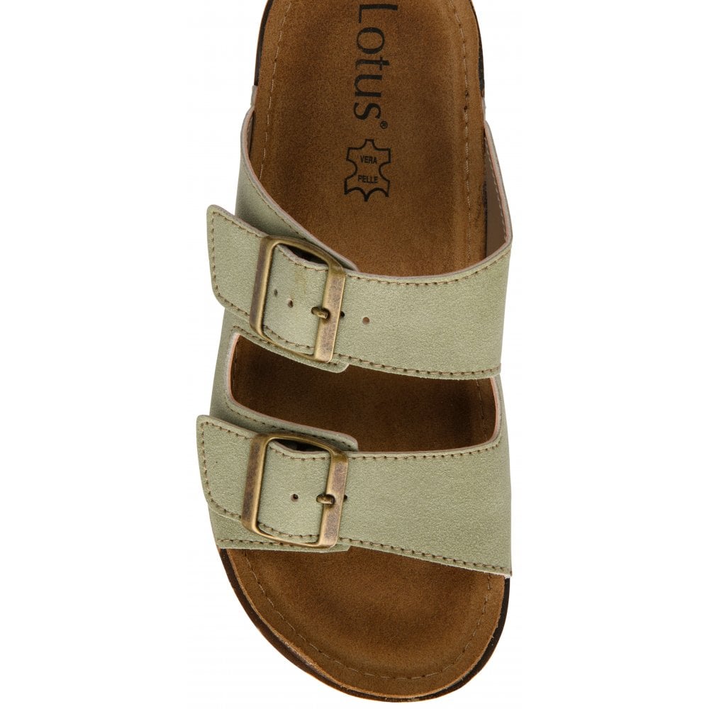 Lotus Rome Women's Twin Buckle Slide On Sandal Pistachio