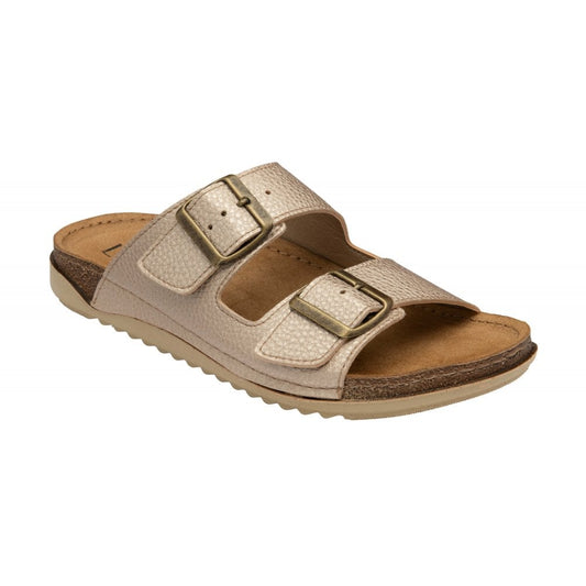 Lotus Rome Women's Twin Buckle Slide On Sandal Platino