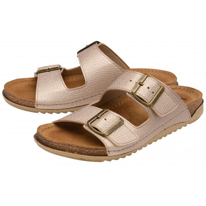 Lotus Rome Women's Twin Buckle Slide On Sandal Platino